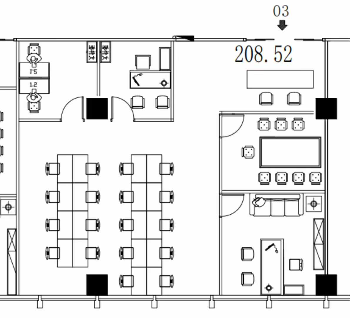 高新区孵化园地铁口 正东朝向 208.52平 4隔间18工位 视野开阔 带家具 环境好 嘉润国金中心办公室出租