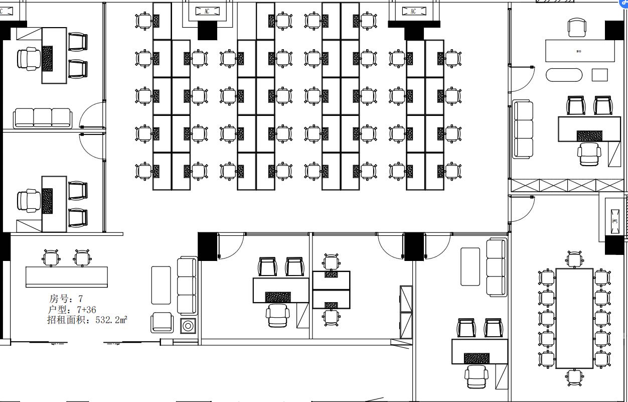 红牌楼新楼盘 电梯口双面采光户型 532平方 7隔间36工位 带大老板大会议室 24小时空调 鼎冠中心办公室出租